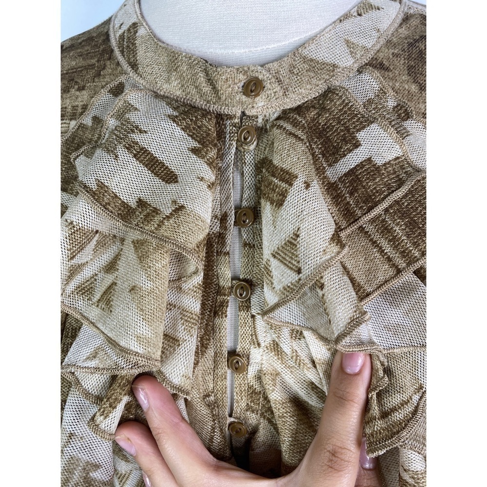 Lauren Ralph Lauren Semi Sheer Aztec Print Ruffle Long Sleeve Top - Picture 6 of 10